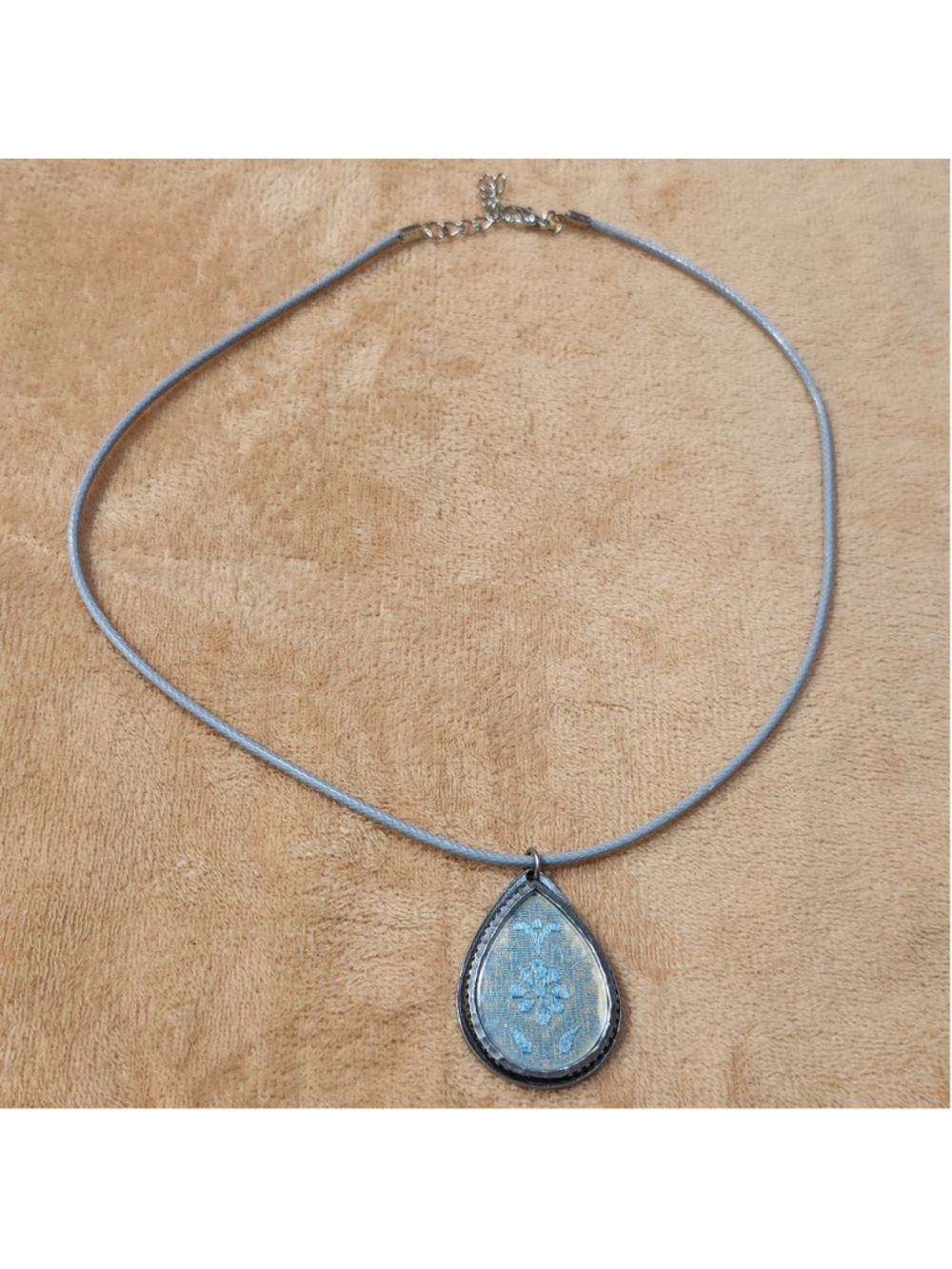 Teardrop Pendant Necklace with Blue Floral Pattern